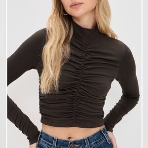 Susana Monaco Dark Brown Ruched Top